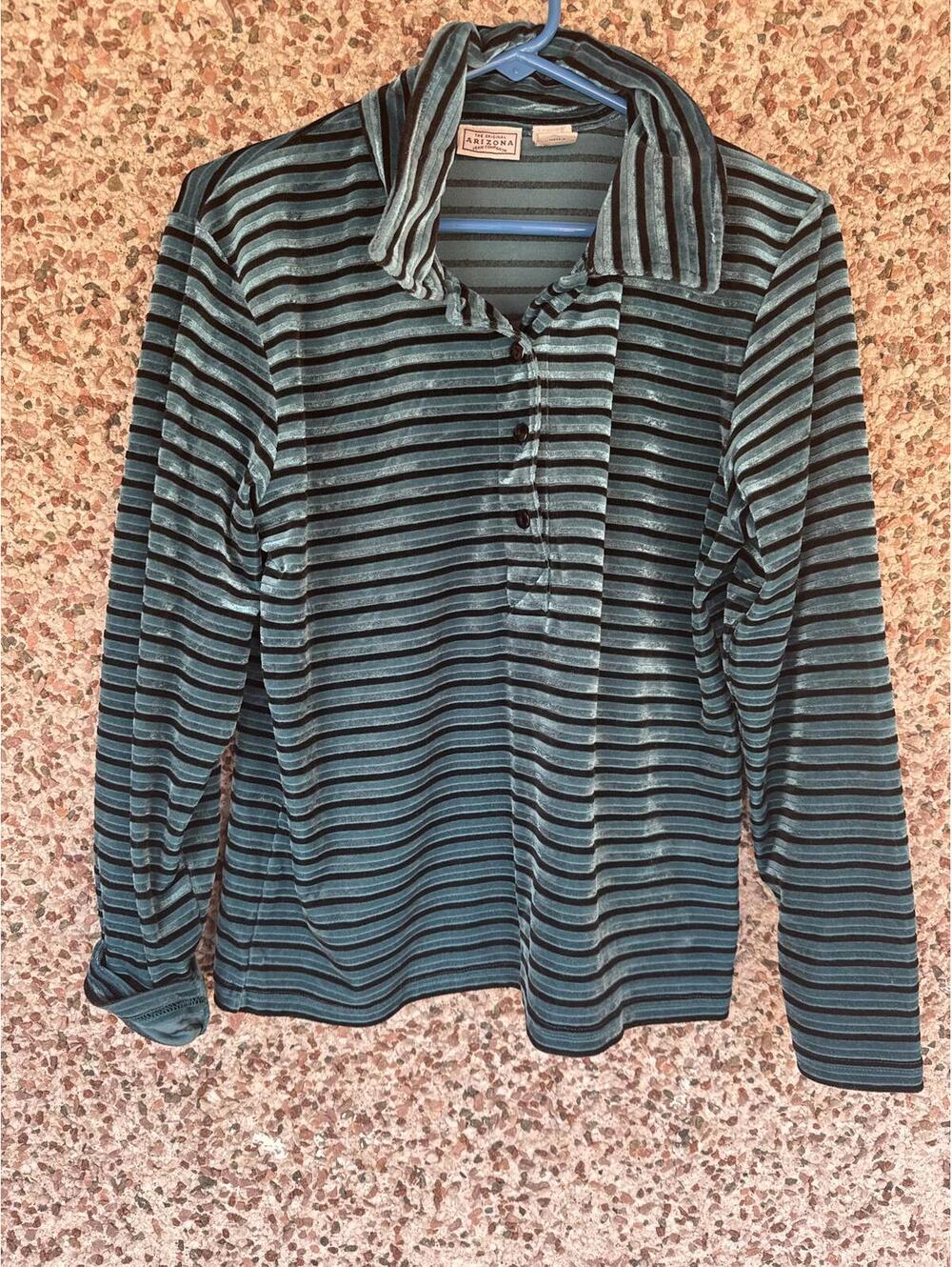 Vintage Y2K Arizona Jean Co Teal Velvet Striped Long Sleeve Top L
